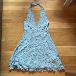Light blue lace halter mini dress